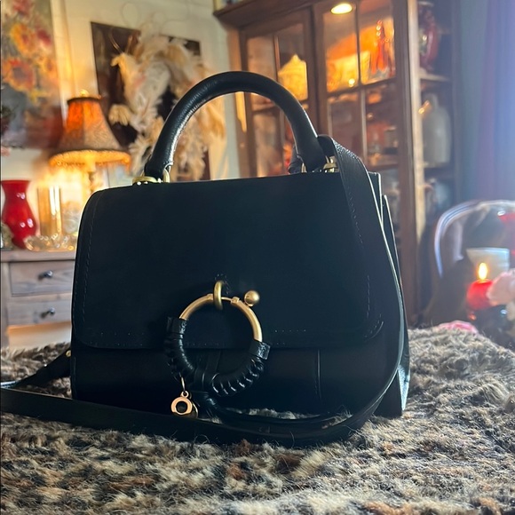 See By Chloe Black and Gold Crossbody Bag with Structured Design - Picture 1 of 12